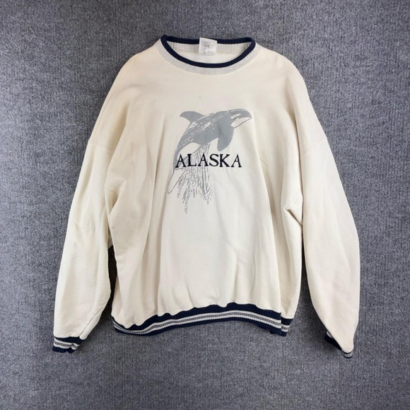 Tultex Other - Vintage Tultex Sweatshirt Mens XL White Alaska Orca Whale‎ Graphic Made USA 90s